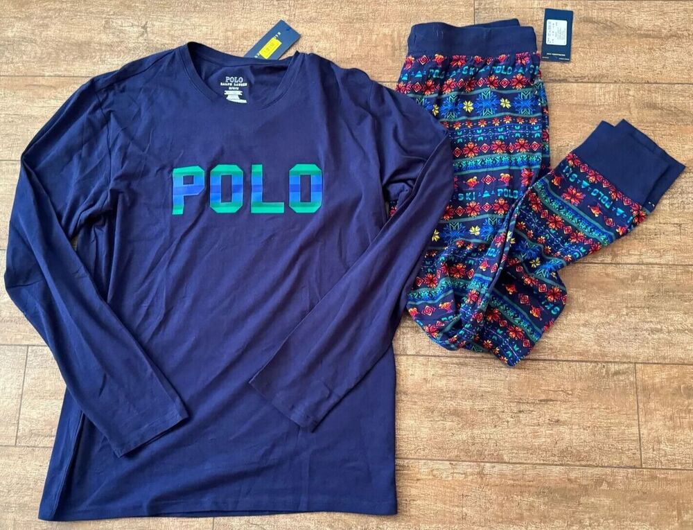 POLO RALPH LAUREN Mens Small Pajama Set Fair Isle Skiing Skier Holiday Gift $95